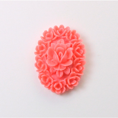 Plastic Carved Flower - Cluster Oval 25x18MM CORAL