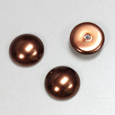 Glass Medium Dome Pearl Dipped Cabochon - Round 16MM DARK BROWN
