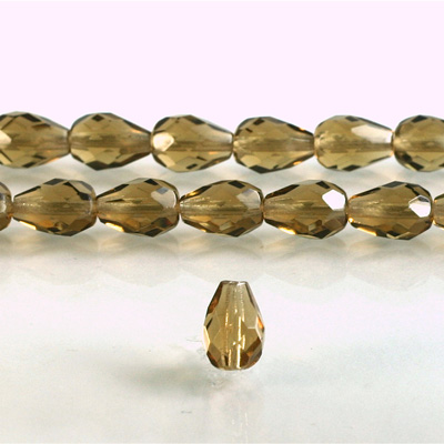 Czech Glass Fire Polish Bead - Pear 10x7MM SMOKE TOPAZ