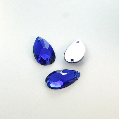 Plastic Flat Back 2-Hole Foiled Sew-On Stone - Pear 16x9MM COBALT