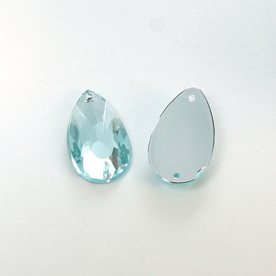 Plastic Flat Back 2-Hole Foiled Sew-On Stone - Pear 22x11MM LT AQUA