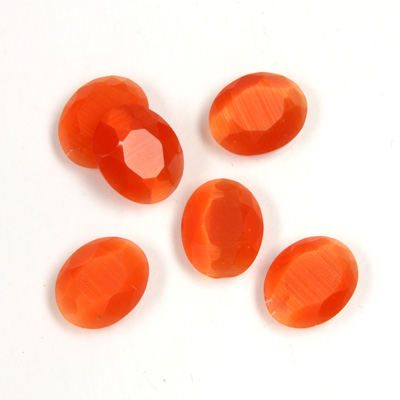 Fiber-Optic Flat Back Stone with Faceted Top and Table - Oval 10x8MM CAT'S EYE ORANGE