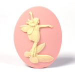 Plastic Cameo - Fairy Dancing Oval 40x30MM IVORY ON PINK
