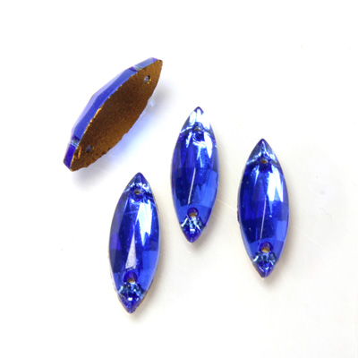 Glass Flat Back 2-Hole Sew-On Stone - Navette 14x5MM LT SAPPHIRE