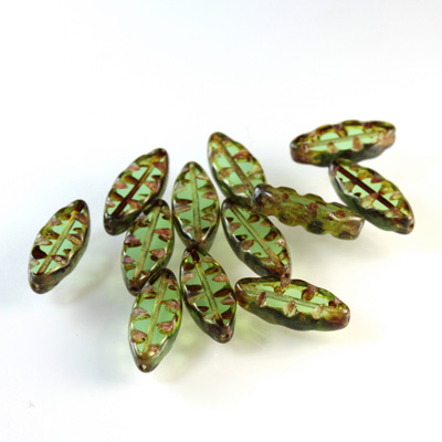 Czech Glass Fire Polish Bead Cut & Engraved Window 18x7MM PERIDOT with DIFFUSION COATING