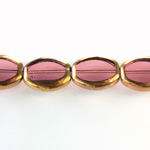 Glass Fire Polished Table Cut Window Bead - Oval 16x14MM AMETHYST with METALLIC COATING