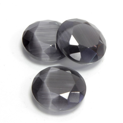 Fiber-Optic Flat Back Stone with Faceted Top and Table - Round 18MM CAT'S EYE GREY