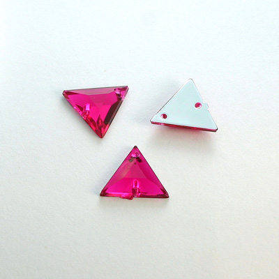 Plastic Flat Back 2-Hole Foiled Sew-On Stone - Triangle 13x13MM FUCHSIA