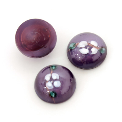 Glass Medium Dome Lampwork Cabochon - Round 15MM WHITE ON AMETHYST (00569)