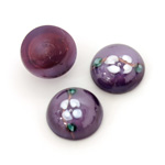 Glass Medium Dome Lampwork Cabochon - Round 15MM WHITE ON AMETHYST (00569)