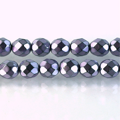 Czech Glass Pearl Faceted Fire Polish Bead - Round 08MM LILAC ON BLACK 72122