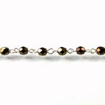 Linked Bead Chain Rosary Style with Glass Fire Polish Bead - Round 4MM IRIS BROWN-SILVER