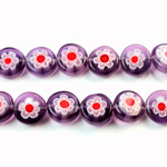 Glass Millefiori Bead - Round Donut 25MM LILAC WHITE RED (42)