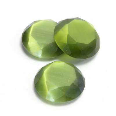 Fiber-Optic Flat Back Stone with Faceted Top and Table - Round 18MM CAT'S EYE OLIVE