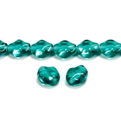 Czech Pressed Glass Bead - Oval Cross Baroque 09x8MM DARK AQUA