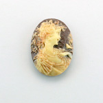 Plastic Cameo - Woman's Head (R) Oval 25x18MM ANTIQUE IVORY BROWN