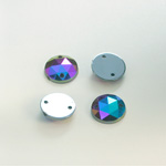 Plastic Flat Back Faceted 2-Hole Opaque Sew-On Stone - Round 12MM JET AB