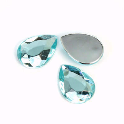 Plastic Flat Back Foiled Rose Cut Rhinestone - Pear 18x13MM LT AQUA