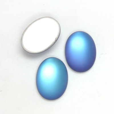 Glass Medium Dome Foiled Cabochon - Coated Oval 18x13MM MATTE HELIO BLUE