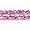 Czech Glass Fire Polish Bead - Round 08MM 1/2 Coated CRYSTAL/HOT PINK