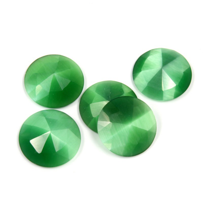 Fiber-Optic Flat Back Cabochon - Rauten Rose Round 12MM CAT'S EYE GREEN