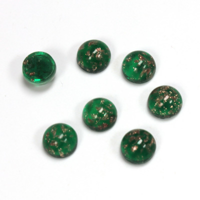 Glass Medium Dome Lampwork Cabochon - Round 07MM GOLD FLECK EMERALD (05053)