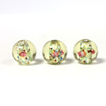 Czech Glass Lampwork Bead - Smooth Round 10MM Flower ON JONQUIL with  SILVER FOIL
