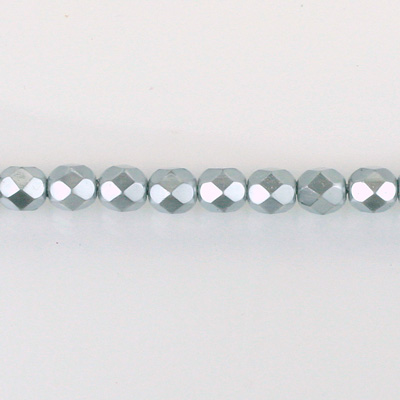 Czech Glass Pearl Faceted Fire Polish Bead - Round 04MM LT GREY 70483