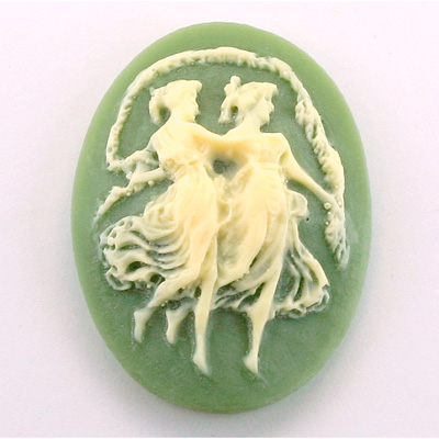 Plastic Cameo - Dancing Ladies Oval 40x30MM IVORY ON GREEN