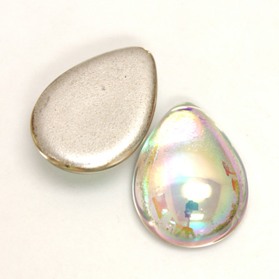 Glass Medium Dome Foiled Cabochon - Pear 25x18MM CRYSTAL AB