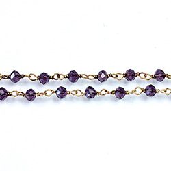 Indian Crystal Linked Bead Chain - Rondelle 2x3MM AMETHYST-Brass