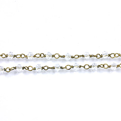 Indian Crystal Linked Bead Chain - Rondelle 2x3MM CRYSTAL-Brass