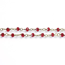 Indian Crystal Linked Bead Chain - Rondelle 2x3MM RUBY-Brass