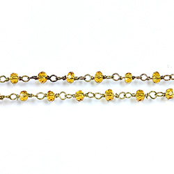 Indian Crystal Linked Bead Chain - Rondelle 2x3MM TOPAZ-Brass