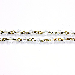 Indian Crystal Linked Bead Chain - Rondelle 3x4MM CRYSTAL-Brass