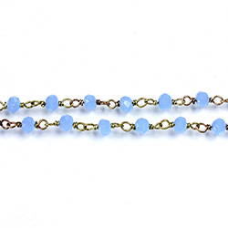 Indian Crystal Linked Bead Chain - Rondelle 3x4MM BLUE OPAL-Brass