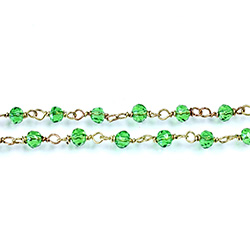 Indian Crystal Linked Bead Chain - Rondelle 3x4MM PERIDOT-Brass