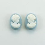 Plastic Cameo - Woman with Bow Oval 14x10MM WHITE ON BLUE