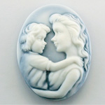 Plastic Cameo - Mother Holding Child Oval 40x30MM WHITE ON ROYAL BLUE FS