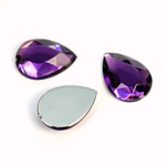 Plastic Flat Back Foiled Rose Cut Rhinestone - Pear 18x13MM AMETHYST