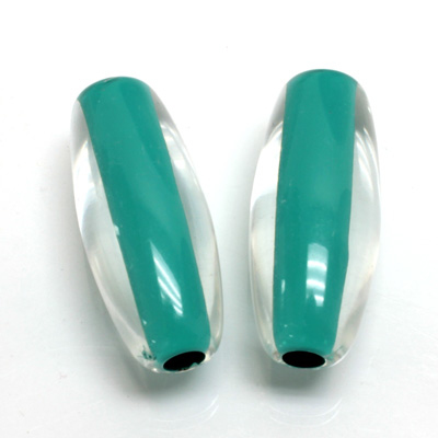 Plastic Bead - Color Lined Smooth Oval 34x15MM CRYSTAL LT TURQUOISE