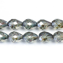 Czech Glass Fire Polish Bead - Pear 13x10MM LUMI COATED GREEN