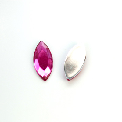 Plastic Flat Back Foiled Rose Cut Rhinestone - Navette 18x8MM FUCHSIA