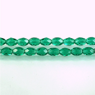 Czech Glass Fire Polish Bead - Oval 06x4MM DK EMERALD