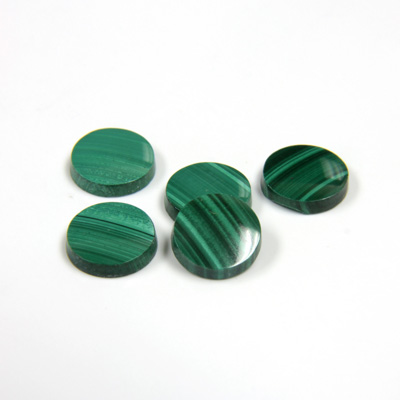 Gemstone Flat Back Single Bevel Buff Top Stone - Round 08MM MALACHITE