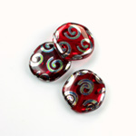 Czech Pressed Glass Bead - Smooth Flat Coin 19MM PEACOCK RUBY