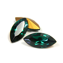 Swarovski Crystal Foiled Point Back Tin Table Cut (TTC) Fancy Stone - Navette 15x7MM EMERALD