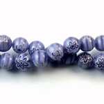 Glass Millefiori Bead - Round 08MM AMETHYST WHITE (34)