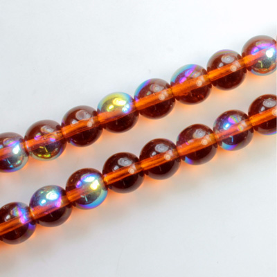 Czech Pressed Glass Bead - Smooth Round 08MM MADEIRA TOPAZ AB