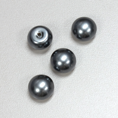 Glass High Dome Cabochon Pearl Dipped - Round 12MM DARK GREY